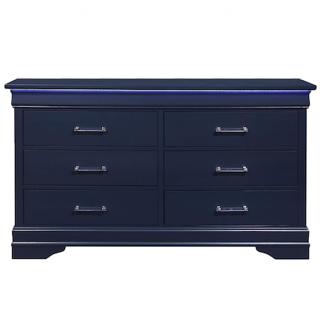 Gfancy Fixtures 59 in. Solid Wood Six Drawer Double Dresser with LED, Blue GF3669048